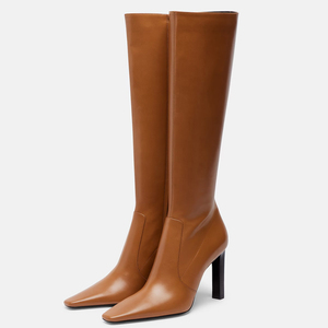 Women Solid Side Zipper Long Boots <b>High</b> Chunky Heels <b>Knee</b>-<b>high</b> Booties Square Toe Sexy Stiletto Shoes - Product Image 2