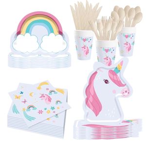 DAMAI <span class=keywords><strong>licorne</strong></span> fête d'anniversaire assiettes serviettes fourchettes fournitures arc-en-ciel nuage vaisselle ensemble jetable <span class=keywords><strong>Table</strong></span> fille thème décoration - Product Image 3