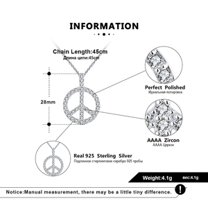 RINNTIN SN217 moda donna gioielli Real 925 Silver Pave Diamond Peace Sign Charm Pendant Necklace - Product Image 3