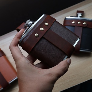 Extérieur Crazy Horse Cuir Hip Flask Cover Bouteille de vin Étui en cuir Hip Flask Ceinture Boucle Holder - Product Image 4