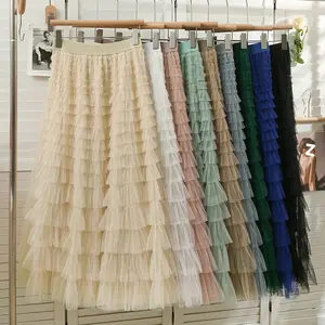 Tiered Long Layered Tulle Skirt Elegant Pleated Wholesale High Quality Women's a Line Mesh Woven 100% Polyester for Women Adults