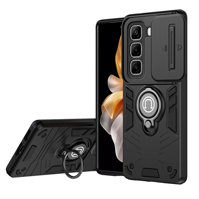 Slide Camera Protector Armor Hybrid TPU Hard Back Case for Infinix Hot 60 Pro + 60i 50i 60 50 / Smart 9 Car Ring Holder Cover
