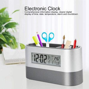 Porte-stylo multifonctionnel tendance, <span class=keywords><strong>horloge</strong></span> numérique avec réveil silencieux, calendrier de bureau et de table, minuterie, prix abordable, salle d'étude - Product Image 2