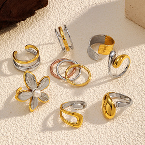 Anillo de Dos Capas con Diseño Geométrico en Acero Inoxidable Chapado en Oro de 18K para Mujer, Dorado y Plateado, Minimalista, Moderno, para Boda, Compromiso, Fiesta - Product Image 2