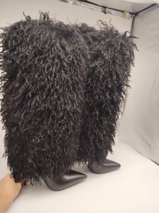 Stivali Invernali Alti al Ginocchio Personalizzati dal Produttore, Scarpe Soffici da Donna, Stivali in Finta Pelliccia Mongola e Vera Pelle di Struzzo per Ragazze - Product Image 3