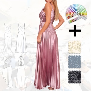 Lüks kadın kolsuz v yaka saten abiye yüksek kalite kat uzunluk tasarım - Product Image 2