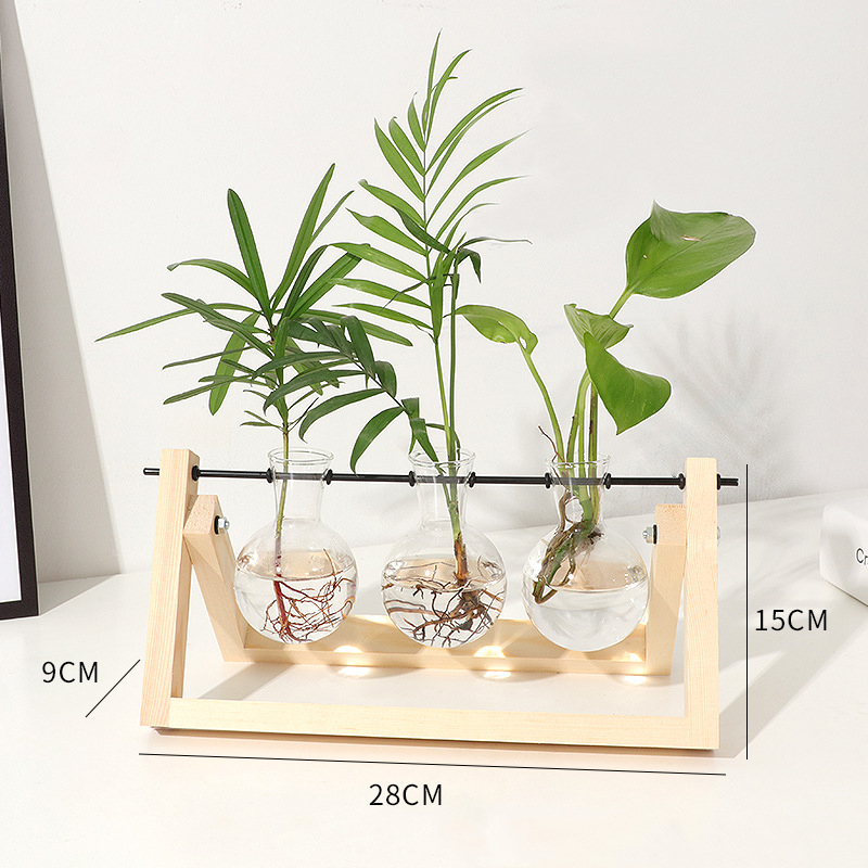 natural wood + 3 Bulb Vase clear