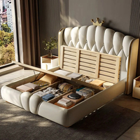 Lit de Luxe Italien en Bois, Cadre de Lit King Size Hôtelier Haut de Gamme en Cuir 1,8M, Lit Rembourré Moderne avec Rangement, Offre Spéciale
