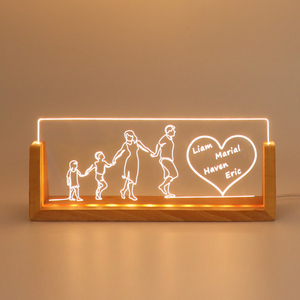 Nom personnalisé Acrylique En Forme <span class=keywords><strong>De</strong></span> U Base En Bois Veilleuse USB Plug-in Pour Famille Souvenir - Product Image 5