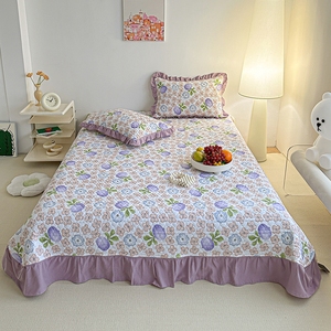 Set di biancheria da letto in stile americano 3 pezzi copriletto spazzolato in microfibra stampato lenzuola morbide imbottite Patchwork Ruffles - Product Image 6