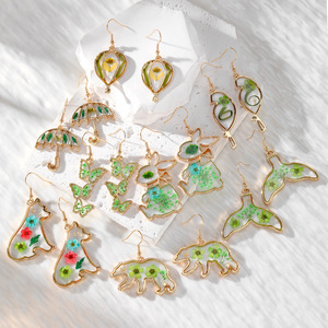 Multi Styles Hollow Shape Resin Drop <b>Earrings</b> Natural Preserved Pressed Dry Flower Floral Dangle <b>Hook</b> <b>Earrings</b> For Women - Product Image 1