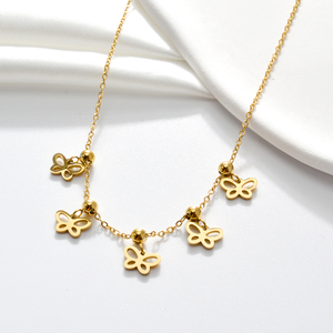Collana a strati in acciaio inossidabile placcato oro 18 carati con <span class=keywords><strong>farfalla</strong></span> impermeabile senza appannamento per le donne - Product Image 1