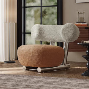 Sillón de Lana de Cordero Estilo Nórdico, Sofá Individual Crema Minimalista Moderno, Muebles de Sala de Estar de Diseño Suave - Product Image 3