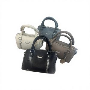 Z*V Nueva <span class=keywords><strong>Moda</strong></span> Bolso Cubo de Cuero Genuino de Piel de Vacuno con Textura de Lichi, Herrajes Texturizados, Remaches y Cierre de Cremallera, Tamaños Grande y Pequeño, Portátil - Product Image 1