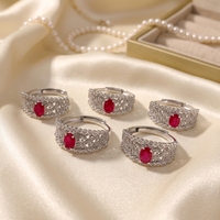 Bague en argent 925 certifié avec rubis naturel pour femmes et hommes, ajustable, large, filigrane ajouré, gemme brillante, style royal, bijou raffiné
