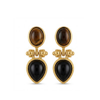 Boucles d'oreilles pendantes vintage en pierre œil de tigre bleue, plaquées or, style chic et luxueux, pour femmes, vente en gros