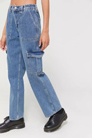 Jeans pour femmes YUANBOFEI de haute qualité, poche, jambe droite, jambe large, denim respirant, décontracté, taille haute, pantalon cargo