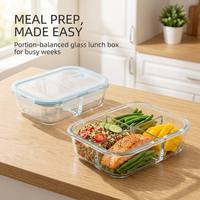 Contenants de stockage alimentaire en verre à deux sections pour le contrôle des portions, en borosilicate, avec couvercle hermétique, empilables, compatibles micro-ondes et congélateur, réutilisables