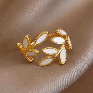 Anello Regolabile con Foglia e Smalto Marquise per Donne, Elegante Gioiello da Dito alla Moda - Product Image 3