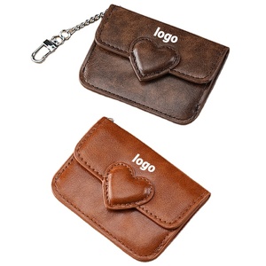 Porte-cartes en cuir véritable pour femmes, design mignon inspiré des macarons, motif cœur d'amour, petite taille - Product Image 1