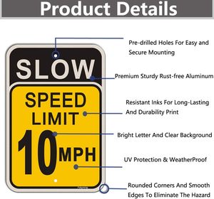 حد السرعة البطيئة <span class=keywords><strong>10</strong></span> <span class=keywords><strong>MPH</strong></span> علامة 18X12 بوصة درجة مهندس معدن عاكس قوي الصدأ الألومنيوم للماء - Product Image 3