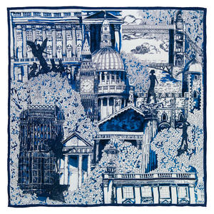 Wholesale Blue <strong>London</strong> Building Print Square Silk <strong>Scarf</strong> Vintage Cityscape Twill Silk Head <strong>Scarf</strong> Custom Printed Bandana <strong>Scarves</strong> - Product Image 1
