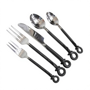 Juego de Cubiertos de Acero Inoxidable Forjado a Mano con Mango en Espiral, 5 Piezas, Juego de Cubiertos para Mesa, Vajilla para el Hogar, Bodas y Cenas - Product Image 1