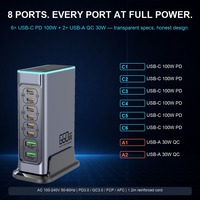 Chargeur GaN 660W, station de charge USB C de bureau à 8 ports, 6 USB-C PD 100W + 2 USB-A QC 30W pour ordinateur portable MacBook, homologué UL