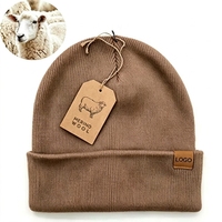 Bonnets en laine mérinos personnalisés avec étiquette en cuir pour hommes et femmes, doux, chauds, tricotés, pour l'hiver