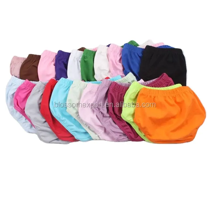 Solid color girls and boys plain cotton baby bloomer wholesale basic diaper cover baby bloomers