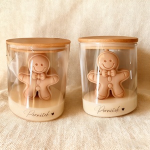 เทียนหอมรูปมนุษย์ขนมปังขิงสำหรับตกแต่งบ้านในเทศกาลคริสต์มาสวันหยุดฤดูหนาวเทียนไขถั่วเหลืองน่ารักพร้อมฝาไม้ไผ่ - Product Image 4