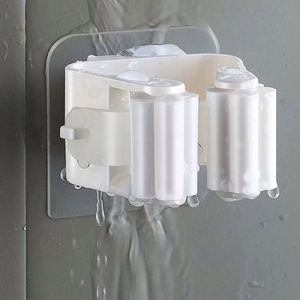 Waterproof PVC Wall-Mounted Kitchen Bathroom & Living Room Storage Rack with Eco-Friendly Traceless Mop <b>Clip</b> and Broom Hanger - Product Image 5