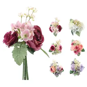 Penjualan laris simulasi dekorasi pernikahan bunga sutra campuran buket bunga buatan untuk pusat pesta pernikahan