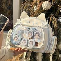 Tas Ransel Kawaii Transparan dengan Kantong Depan untuk Menampilkan Pin Sekolah, Tas Selempang Ita