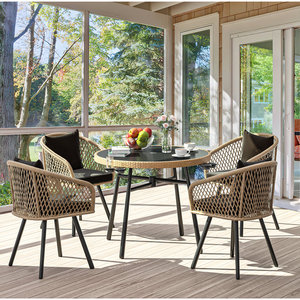 Design moderno all'ingrosso PE Rattan giardino <span class=keywords><strong>da</strong></span> pranzo Patio 4 posti tavolo <span class=keywords><strong>e</strong></span> sedie Hotel mobili <span class=keywords><strong>balcone</strong></span> poltrone - Product Image 5