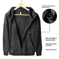 Sweat à capuche zippé vintage lavé 340g, nouvelle collection automne/hiver, col montant, motif uni, pour hommes et femmes, coupe ample décontractée