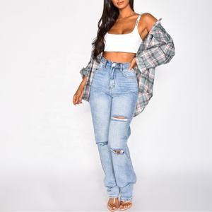 Nuevo estilo azul suelto Vintage moda femenina rasgada <span class=keywords><strong>Jeans</strong></span> para damas Baggy <span class=keywords><strong>Mom</strong></span> <span class=keywords><strong>Jeans</strong></span> pantalones para mujeres - Product Image 1