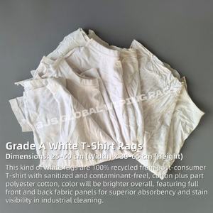 ผ้าเช็ดทำความสะอาดเครื่องจักรอุตสาหกรรม เกรด A สีขาว ทำจากผ้าเสื้อยืด - ผ้าฝ้าย 100% ซึมซับน้ำมันและน้ำได้ดี ไม่เป็นขุย - Product Image 2