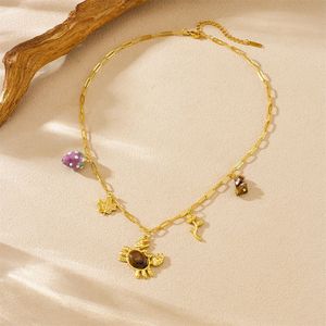 European American Style Stainless Steel Tiger Eye <b>Crab</b> Pendant Necklace With Maple Leaf Rose Charms Cartoon Animal Zodiac - Product Image 3