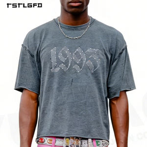 Camiseta de Verano Personalizada de Corte Cuadrado, Camiseta de Manga Corta Extra Grande para Hombre, 100% Algodón, Lavado Ácido Vintage - Product Image 3