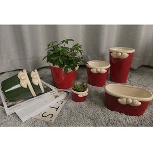 กระถางต้นไม้เซรามิกรูปหนวดซานต้าสีเขียวสีแดงแบบเรียบง่ายกระถางต้นไม้ดีไซน์สุดสร้างสรรค์สำหรับเทศกาลคริสต์มาส - Product Image 2