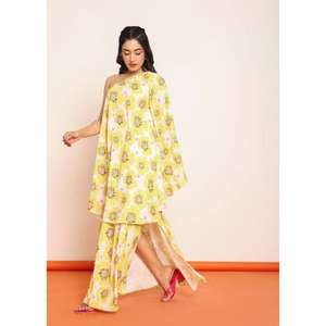 Conjunto de Dos Piezas para Mujer con Top Corto Estampado y Falda Lateral, Atuendo Elegante con Silueta Fluida y Estilo Moderno - Product Image 3