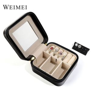 Joyero de cuero PU negro con forma de corazón y cremallera, logotipo personalizado, espejo incluido, caja de almacenamiento - Product Image 4