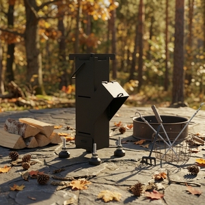 Poêle à granulés de <span class=keywords><strong>bois</strong></span> moderne, mobile, autoportant, pour cuisine extérieure, en acier noir mat, 80 % d'efficacité - Product Image 1