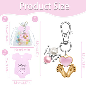 DAMAI Baby Shower Favors Key Chains Gold Baby Feet Heart Charm <b>Keyring</b> Organza Bags Gender Reveal Party Gifts For Guest - Product Image 3