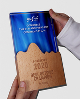 Cadeau d'affaires personnalisé cristal verre bois Base trophée blanc avec base en bois trophée de cristal