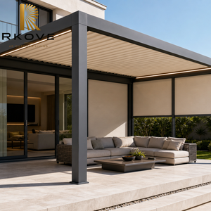 Pergola motorisée rétractable à toit rigide RKOVE avec éclairage LED et revêtement en poudre pour terrasse de restaurant - Product Image 1