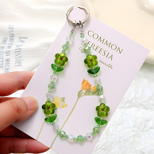Handcrafted Customizable Summer Flower Glass Bead Phone Strap Key Chains Lanyard Wristband Cell Phone Case Trendy Easy Install