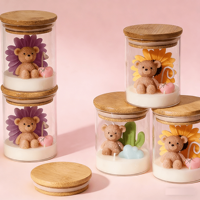 Bougies en verre réutilisables en forme d'ours, 6 styles, multiples senteurs, cire de soja et de paraffine, écologiques, pour la décoration intérieure, les fêtes et les bars, durée de combustion de 10 à 15 heures