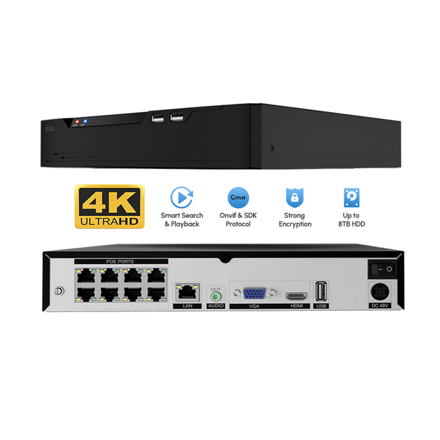 8-Channel H.265 POE Surveillance NVR with 24/7 Recording P2P Smart Search Tuya Smart APP HDD/Cloud Storage